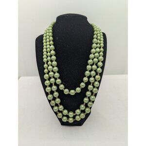Vtg Necklace 3 Strand Mint Green Necklace faux Pearls baroque style unmarked